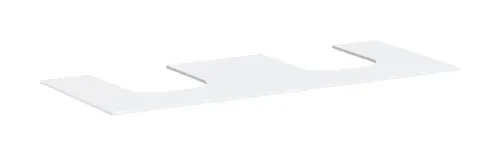 Weißes Konsolenelement mit zwei Ausschnitten, geeignet für Aufsatzwaschtische. Produkt von Hansgrohe, modern und funktional gestaltet.